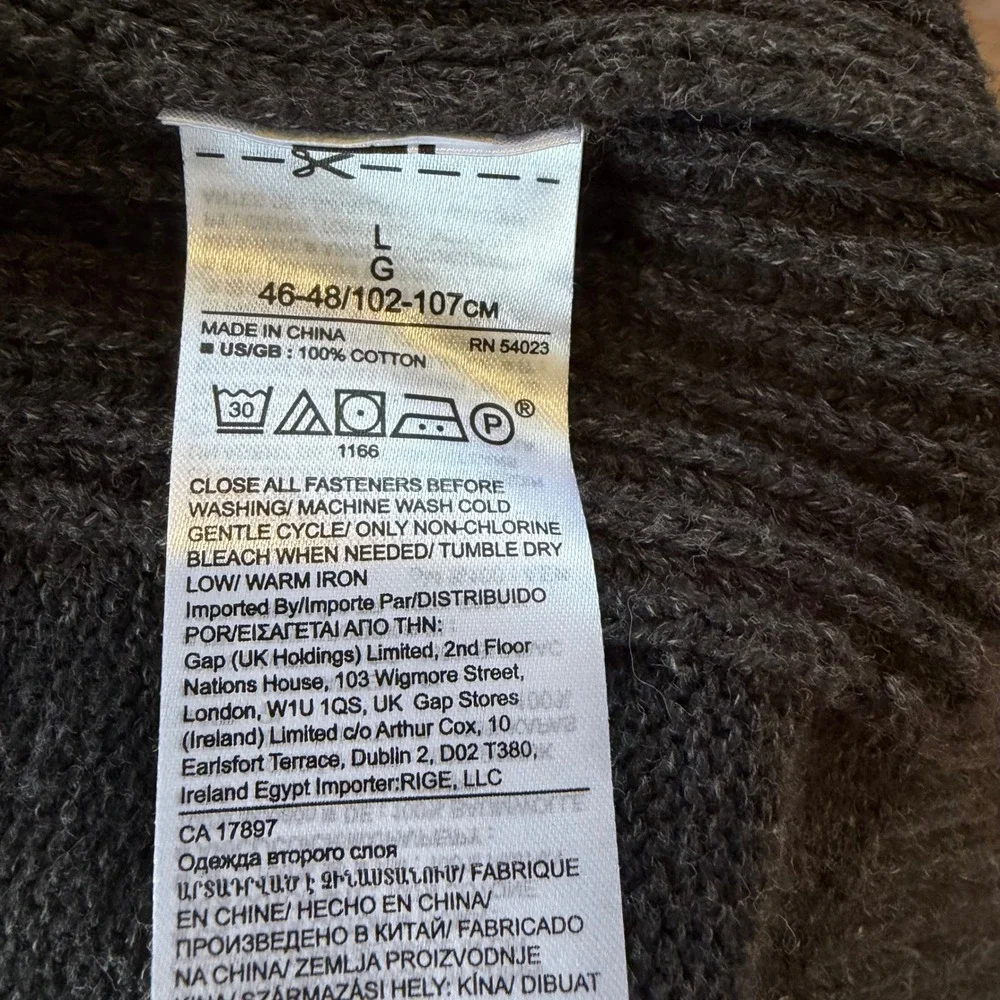 Banana Republic Mens Organic Cotton Cardigan Sweater Charcoal Gray Large‎